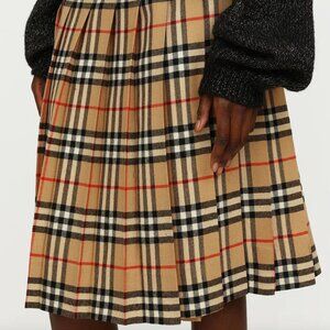 Large Burberry Check Pleated Wool Midi Skirt Vintage Haymarket Collection